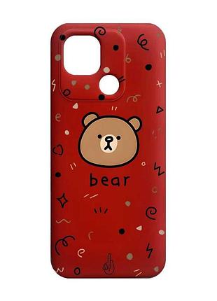 Матовый чехол с красными боками на xiaomi redmi 10c мишка (принт 76)