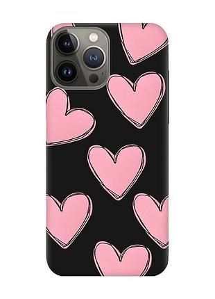 Матовый чехол с черными боками на apple iphone 13 pro сердечка розовые (принт 78)