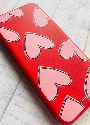Чохол-книжка з малюнком на xiaomi redmi note 7 / note 7 pro червоний; сердечка рожеві (принт 78) 3
