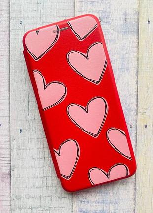 Чохол-книжка з малюнком на xiaomi redmi note 7 / note 7 pro червоний; сердечка рожеві (принт 78) 4