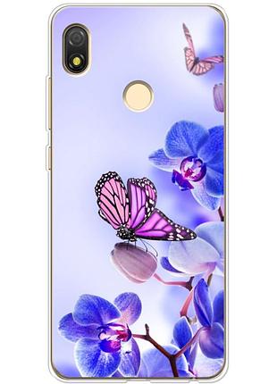 Чохол силіконовий з картинкою на tecno pop 3 (квітка, метелик на орхідеї)