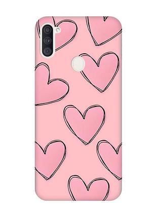 Матовий чохол на samsung galaxy a11 рожевий сердечка (принт 78)