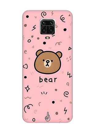 Матовий чохол з рожевими боками на xiaomi redmi note 9 pro/9s/9 pro max ведмедик (принт 76)