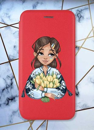 Чехол-книжка с рисунком для samsung galaxy a50 (2019) a505/a30s красный :: девушка с тюльпанами