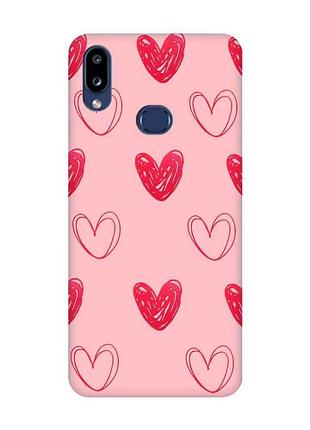 Матовый розовый чехол на samsung galaxy a10ѕ a107 :: сердечка красные (принт 77)