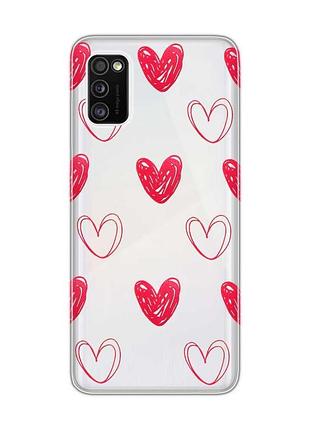 Прозорий чохол на samsung galaxy a41 сердечка червоні (принт 77)