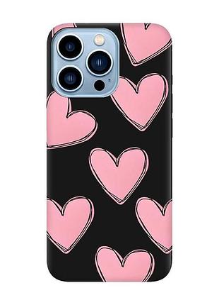 Матовый чехол с черными боками на apple iphone 13 pro max сердечка розовые (принт 78)