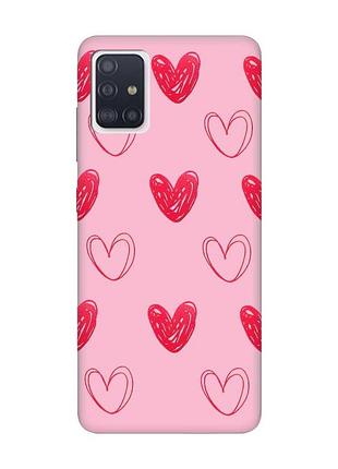 Матовый розовый чехол на samsung galaxy a71/a715 :: сердечка красные (принт 77)