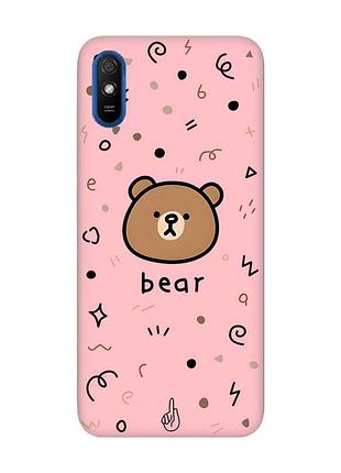Матовый розовый чехол на xiaomi redmi 9a мишка (принт 76)