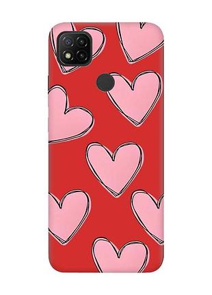 Матовий чохол на xiaomi redmi 9c/10a червоний сердечка (принт 78)