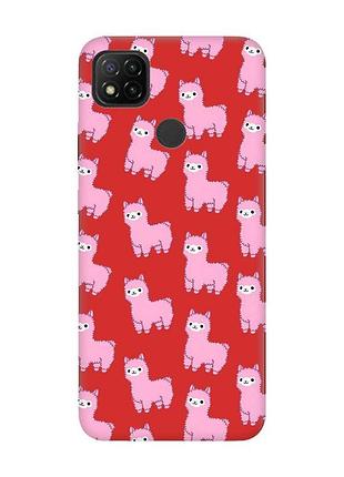Матовий чохол з червоними боками на xiaomi redmi 9c/10a лами рожеві (принт 101)
