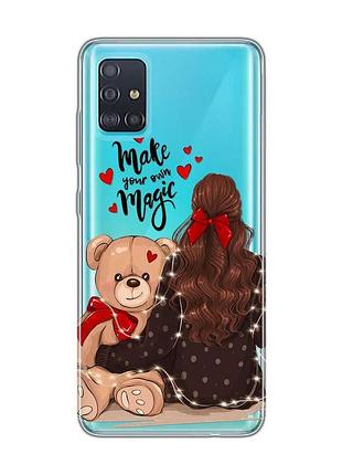Прозрачный чехол на samsung galaxy a51 девушка с мишкой (принт 188)