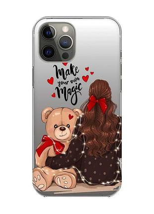 Прозорий чохол на iphone 12 pro max дівчина з ведмедиком (принт 188)