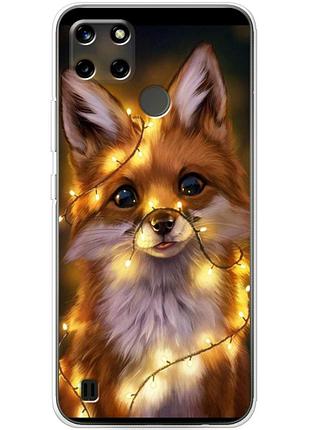Чехол силиконовый с картинкой на realme c25y (новогодний, лисичка)