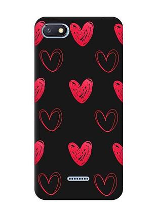 Матовый чехол с черными боками на xiaomi redmi 6a :: сердечка красные (принт 77)