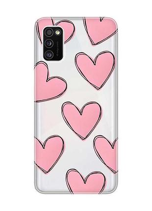 Прозрачный чехол на samsung galaxy a41 сердечка розовые (принт 78)