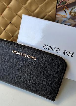 Жіночий брендовий шкіряний гаманець michael kors майкл корс в кольорах, гаманець на блискавці, гаманець з логотипом чорний
