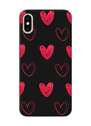 Матовый чехол с черными боками на iphone xs max сердечка красные (принт 77)