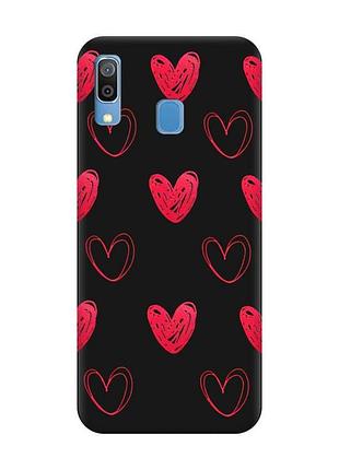 Матовый чехол с черными боками на samsung galaxy a30 (2019)/a20 (2019) сердечка красные (принт 77)