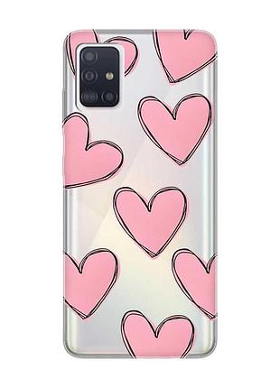Прозорий чохол на samsung galaxy a71/a715 сердечка рожеві (принт 78)