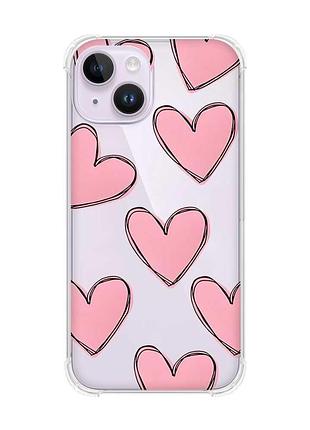 Чохол із потовщеними кутами на iphone 14 сердечка рожеві (принт 78)