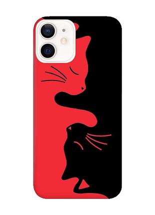 Матовий чохол з червоними боками на apple iphone 12/12 pro (6.1) :: котики (принт 118)