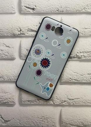 Силиконовый матовый чехол с принтом для huawei y5 2017 слоник и цветы