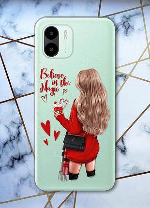 Прозрачный чехол на xiaomi redmi a1 девушка с кофе. верю в чудо (принт 137)