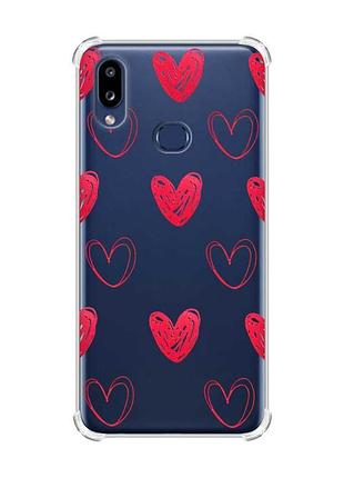Чехол с утолщенными углами на samsung galaxy a10s/a107 сердечка красные (принт 77)
