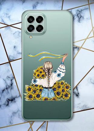 Прозрачный чехол на samsung galaxy m33 5g :: девушка с лентой (патриотический принт 25)