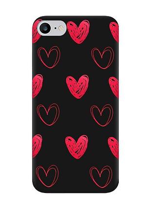 Матовый чехол с черными боками на iphone 7/8 сердечка красные (принт 77)