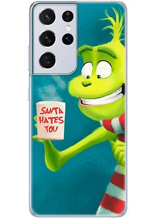 Чехол силиконовый с картинкой на samsung galaxy s21 ultra (g998) (новогодний, гринч)