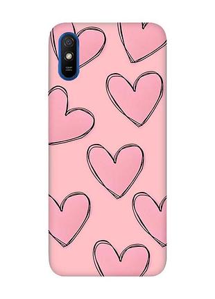 Матовый розовый чехол на xiaomi redmi 9a сердечка розовые (принт 78)