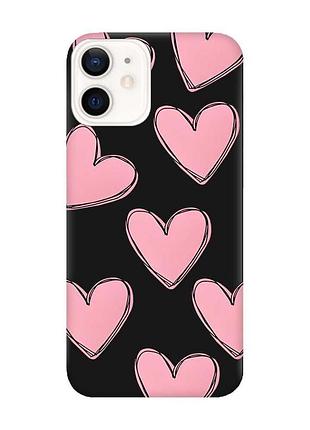 Матовый чехол с черными боками на apple iphone 12/12 pro (6.1) сердечка розовые (принт 78)