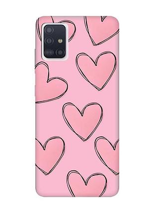 Матовый чехол на samsung galaxy a71/a715 розовый сердечка (принт 78)
