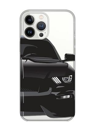 Прозрачный чехол с защитой камеры на iphone 14 pro max авто чёрное (принт 232)