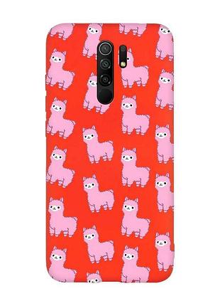 Матовый чехол с красными боками на xiaomi redmi note 8 pro ламы розовые (принт 101)