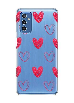 Прозорий чохол на samsung galaxy m52 сердечка червоні (принт 77)