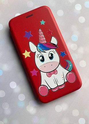 Чехол-книжка с рисунком на xiaomi redmi note 7 / note 7 pro красный единорог (принт 102) 2