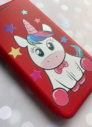 Чехол-книжка с рисунком на xiaomi redmi note 7 / note 7 pro красный единорог (принт 102) 3