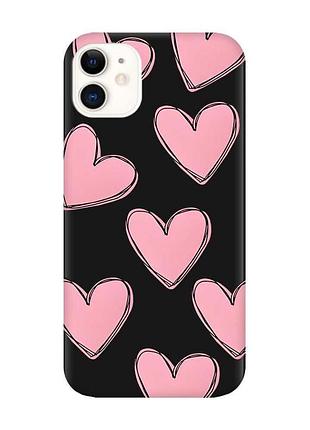 Матовий чохол з чорними боками на apple iphone 11 (6.1) сердечка рожеві (принт 78)