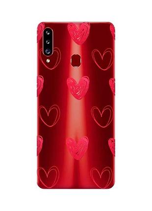 Прозрачный чехол на samsung galaxy a20ѕ сердечка красные (принт 77)