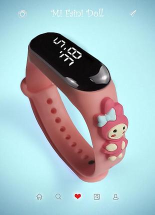 Детские сенсорные электронные часы с 3д браслетом водонепроницаемые my melody hello kitty персиковый