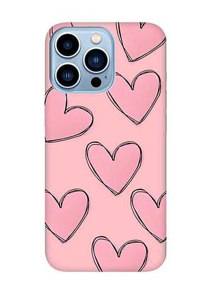 Матовый чехол на apple iphone 13 pro max розовый сердечка (принт 78)