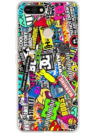 Чехол силиконовый с картинкой на tecno pop 2f (цветные наклейки)