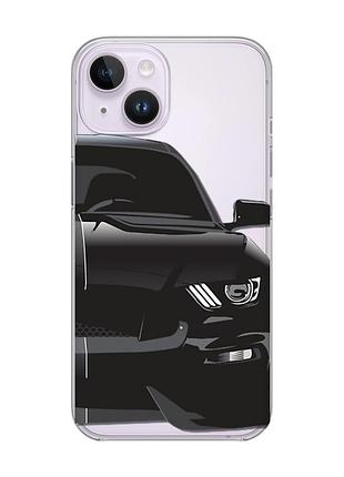 Прозрачный чехол с защитой камеры на iphone 14 авто чёрное (принт 232)