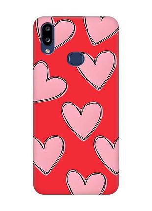 Матовый чехол на samsung galaxy a10ѕ a107 красный сердечка (принт 78)