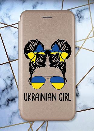 Чехол-книжка с рисунком для samsung galaxy a52 золотой :: украинская девушка (принт 113)