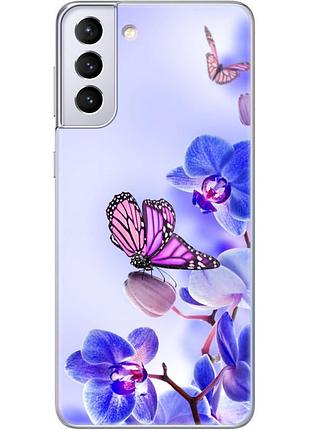 Чехол силиконовый с картинкой на samsung galaxy s21 plus (g996) (цветок, бабочка на орхидее)