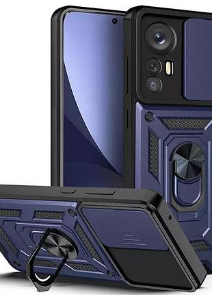 Ударостойкий чехол camshield serge ring для xiaomi 12 lite красный, tpu+pc, шторка на камеру синій, tpu+pc, шторка на камеру